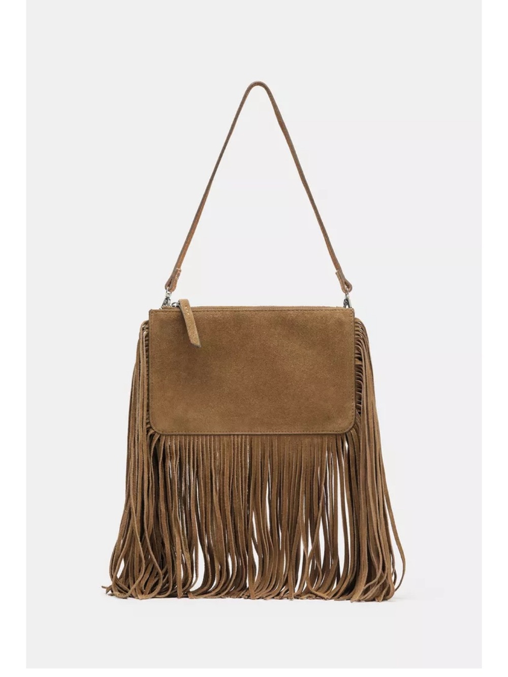 Zara Brown Suede Fringe Shoulder Bag
